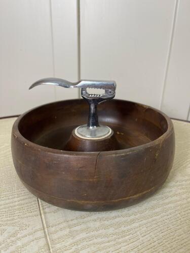 Vintage Wooden Nut Bowl with Nut Cracker