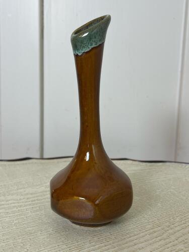 Van Briggle-Style Art Pottery Bud Vase, Drip Glaze Brown and Green