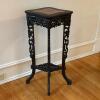 Carved Wood Plant Stand with Stone Inset Top