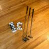 Mixed Golf Clubs, Golf Balls, Tees, and Leather Conditioner