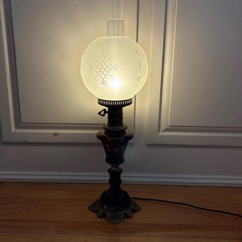 Ruby Glass Electric Table Lamp with Frosted Globe