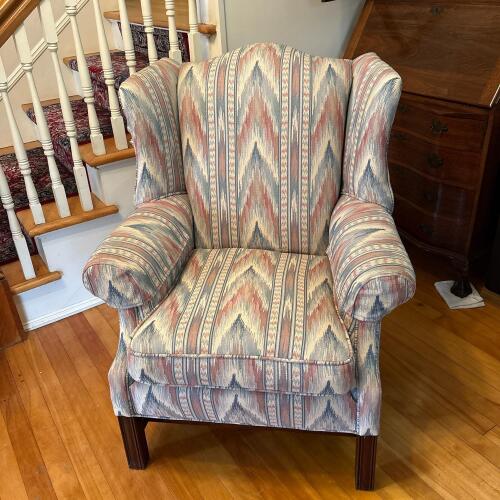 Patterned Upholstered Wingback Chair