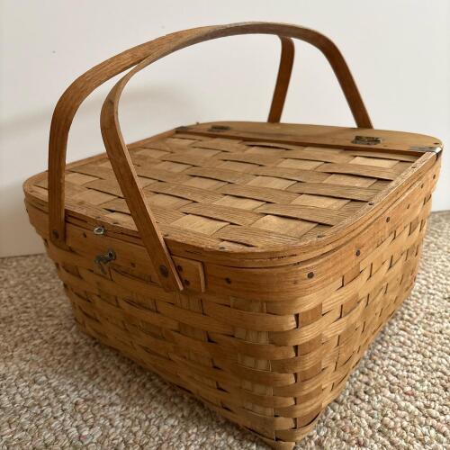 Vintage West Rindge Lidded Wooden Picnic Basket