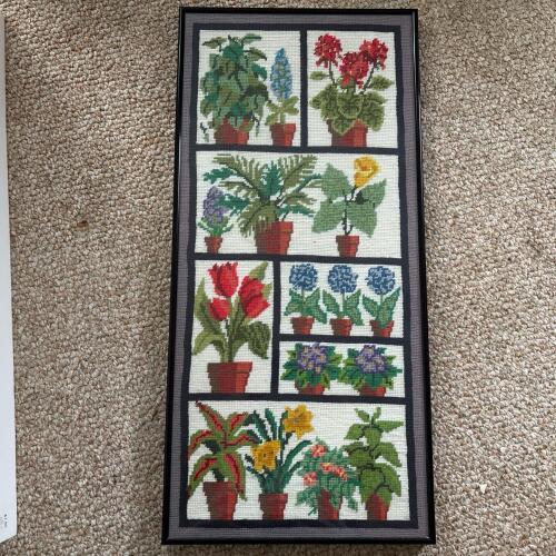 Framed Floral Needlepoint Panel, 14"x30"