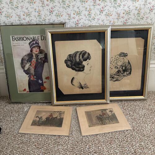 Framed Vintage Fashionable Dress Magazine & Vintage Art