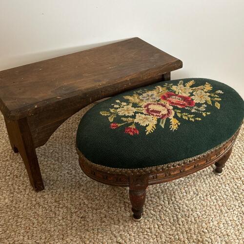 Vintage Wooden & Needlepoint Floral Step Stools