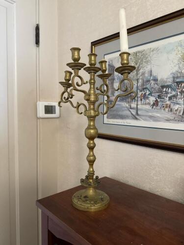 Brass Five-Arm Candelabrum in the Victorian Style