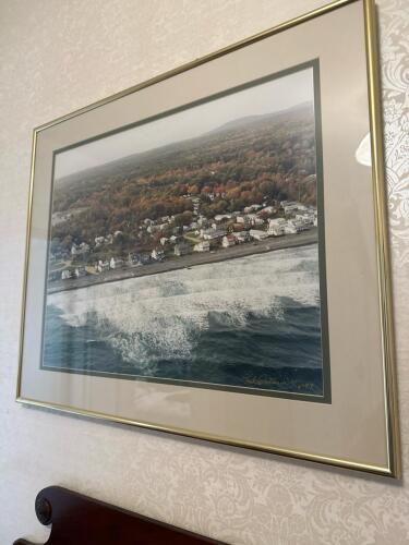 Framed Aerial Coastal Photograph - Long Sands York, ME - Signed Fred Christansen