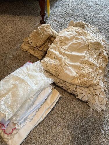 Pretty Lot of Vintage Lace and Embroidered Linens - Tablecloths, napkins, runners, etc.