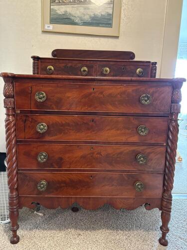 Antique Empire-Style Chest of Drawers with Carved Columns