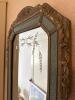 Hollywood Regency Beveled Wall Mirror With Floral Etched Design and Gilt Frame - 3