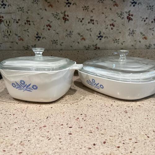 Corning Ware Blue Cornflower Covered Casserole Dishes and Pyrex Glassware