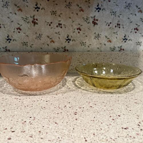 Glass Bowls, Pink and Amber Floral Pattern