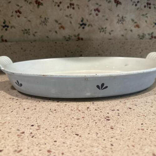 Oval Stoneware Baking Dish With Blue Floral Motif