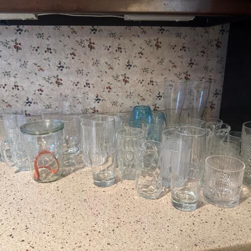 Assorted Drinking Glasses and Weck Jar