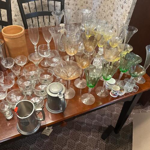 Assorted Vintage Barware in Various Glass Styles