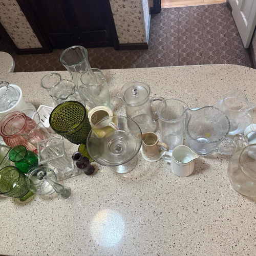 Assorted Vintage Glassware and Small Pitchers