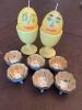 Japanese Floral Footed Salt Cellars with Yellow Egg Cups