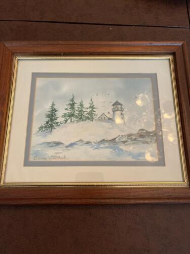 Framed Watercolor Painting of Lighthouse by Elaine Winstock