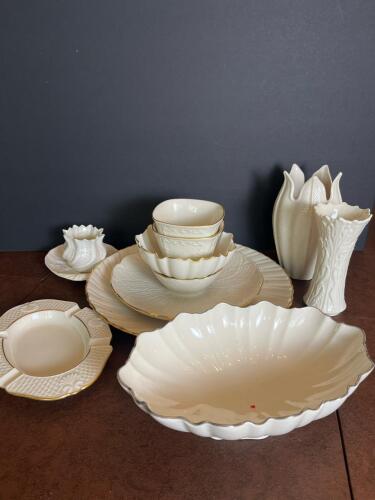 Lenox and Belleek Ivory Porcelain Tableware with Gilt Trim