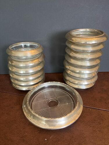 Sterling Silver and Glass Bottle Coasters, Frank M. Whiting & Amston
