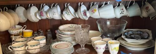 Assorted Vintage Teacups and Saucers with Plates and Glassware