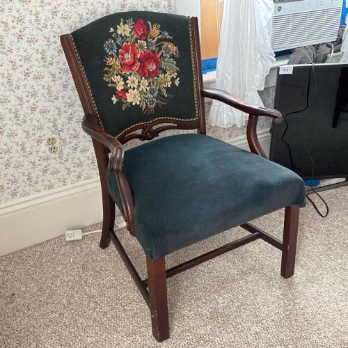 Vintage Needlepoint Upholstered Armchair