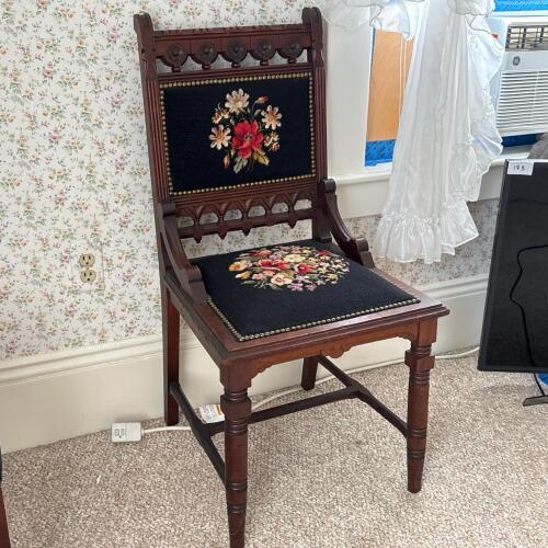 Victorian-Style Needlepoint Side Chair With Carved Details