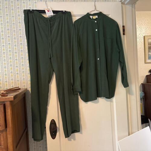 Vintage Barella Green Silk Shirt and Pants Set