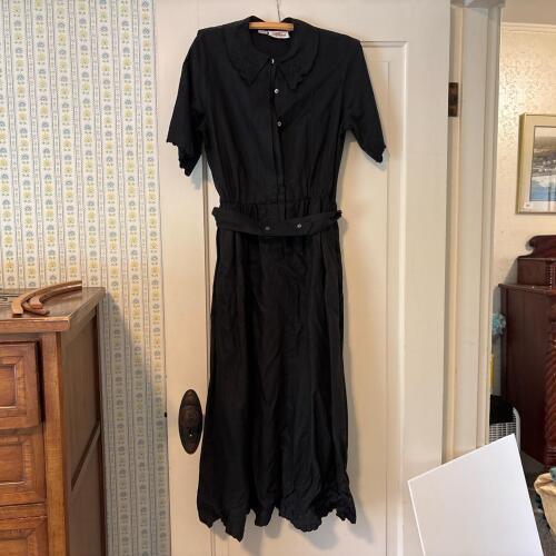 Vintage Embroidered Black Linen Dress