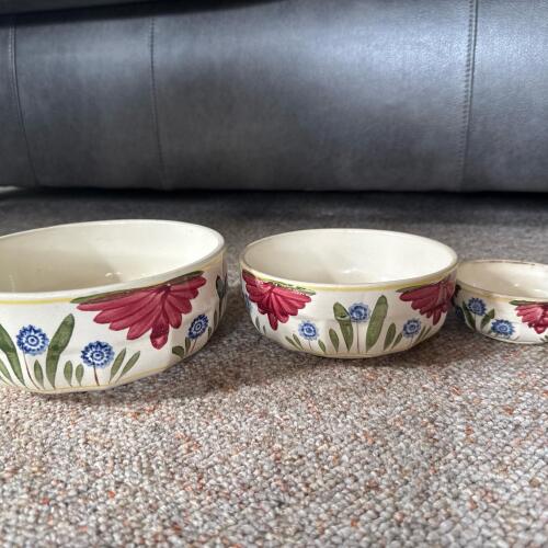 Nimy Belgium Hand-Painted Ceramic Bowls, Floral Motif
