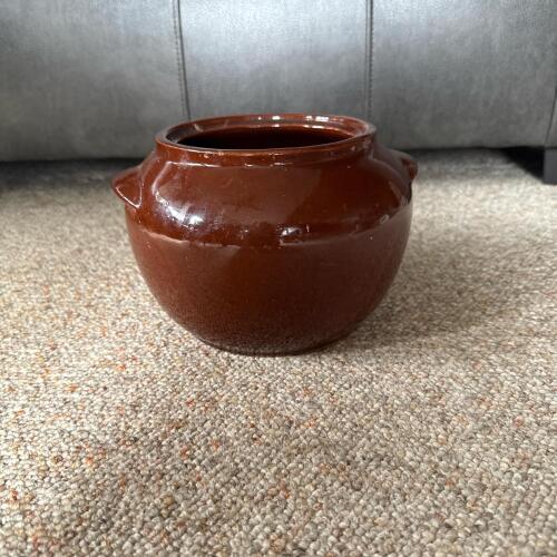Brown Glazed Stoneware Pot with Side Handles
