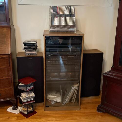Sony Stereo System with Turntable, Speakers, Cabinet, CDs and Records