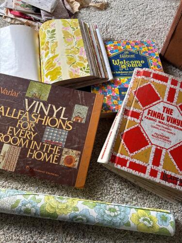 Set of Four Vintage Wallpaper Sample Books and Roll of Wallpaper