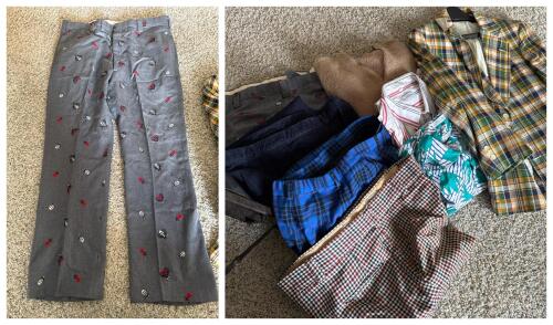 Assorted Vintage Clothing: BUG PANTS!, Pendleton Wool Vest, John Weitz Blazer, Christian Dior Shirts, Plaid Trousers