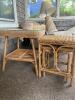 Wicker Side Table and Pair of Wicker Nesting Side Tables