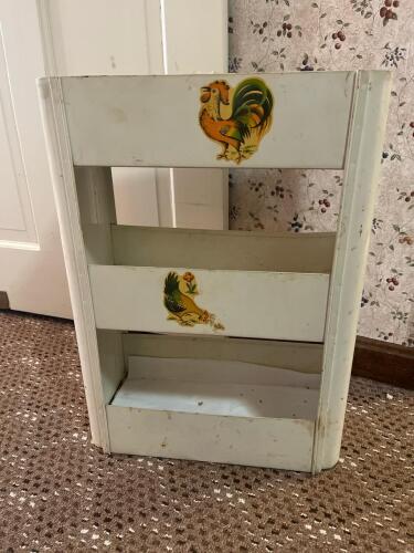 Vintage Metal Kitchen Shelf With Rooster Stickers
