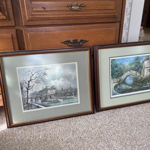 Pair of Framed River Landscape Prints With Mattes