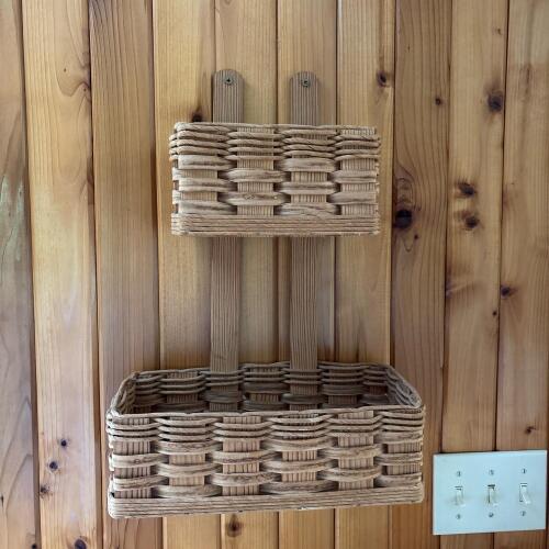 Wall-Mounted Woven Storage Baskets with Wooden Backing