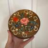 Round Wooden Box with Painted Floral Design