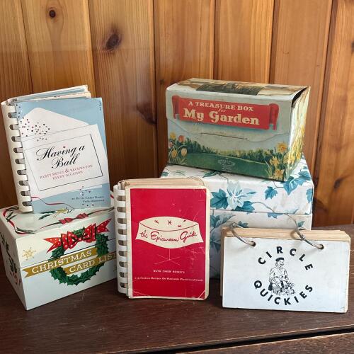 Vintage Recipe Card Files, Cookbooks, and Gardening Guide Boxes