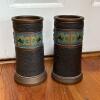 Pair of Tokanabe Pottery Vases With Enamel Band