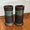 Pair of Tokanabe Pottery Vases With Enamel Band - 3