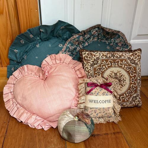 Six Assorted Vintage Accent Pillows