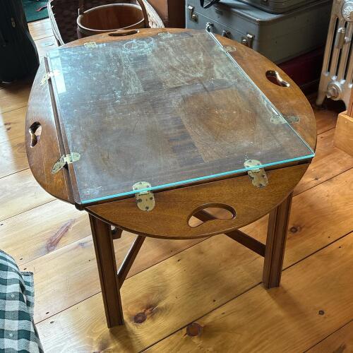 Glass Top Wooden Butlers Tray Table