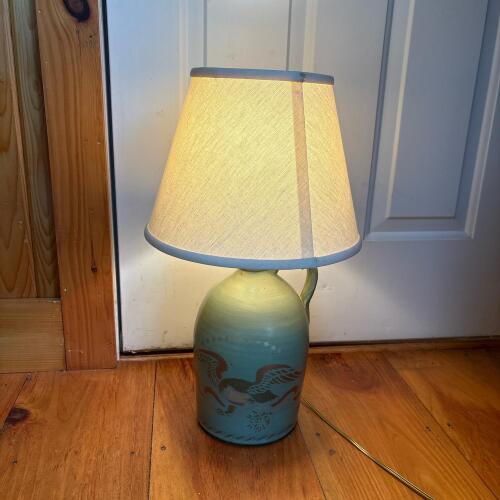 Jug Base Table Lamp With Eagle Motif and Shade