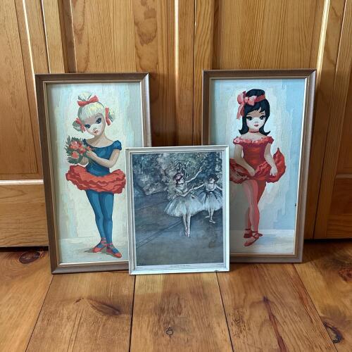 Pair of Framed Paint-by-Number Girl Portraits with Ballet Print