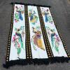 Bird and Floral Needlework Textile with Fringe