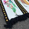 Bird and Floral Needlework Textile with Fringe - 2