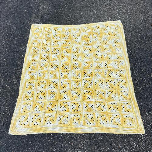 Crocheted Granny Square Yellow and White Afghan
